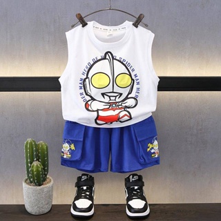 Ultraman Clothes Boy Summer Clothing Vest Suit 2023 New Western Style Baby Childrens Summer Sleeveless Childrens Clothing Fashion yCt6