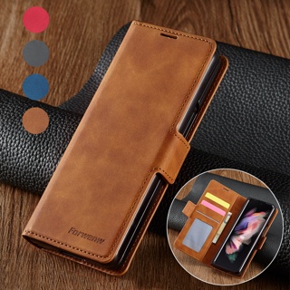 เคสโทรศัพท์หนัง ฝาพับแม่เหล็ก กันกระแทก พร้อมช่องใส่บัตร สําหรับ Samsung Galaxy Z Fold 5 Z Flip 5 Fold4 Flip4 3