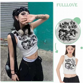 Fulllove Y2K เสื้อกล้าม แขนกุด สไตล์พังก์ สตรีท สําหรับผู้หญิง 2สี crop top