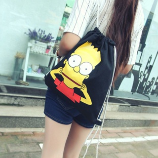 กระเป๋าเป้สะพายหลัง ผ้าแคนวาส แบบผูกเชือก ลาย Simpson สําหรับนักเรียน