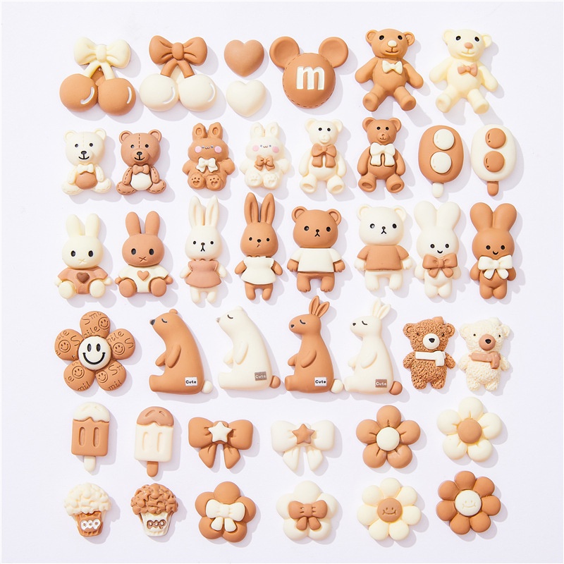 [2#] การ์ตูนสีเบจ เรซิน อุปกรณ์ขนาดเล็ก diy เคสโทรศัพท์ ถ้วยน้ํา กาวครีม แฮนด์เมด กิ๊บติดผม ตะขอตกแต่งรถยนต์ แผ่นแปะรูรองเท้า หัวเข็มขัด อุปกรณ์เสริม FN