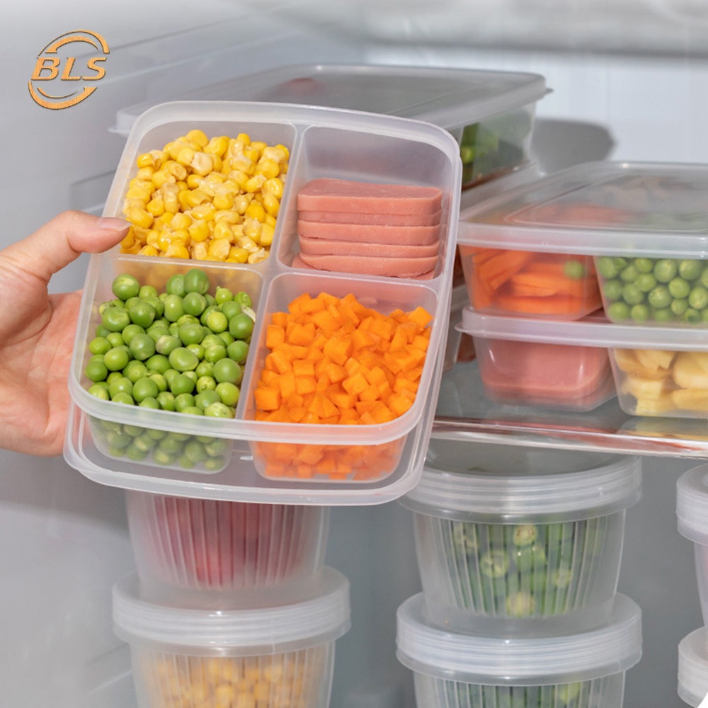 [Bluelove] กล่องเก็บอาหารในตู้เย็น 4 ช่อง / ภาชนะบรรจุอาหาร พร้อมฝาปิด สําหรับตู้ ตู้เย็น ห้องครัว / กล่องเก็บของในช่องแช่แข็ง