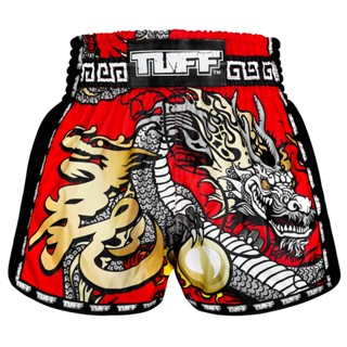 กางเกงซ้อม มวยกางเกงมวย กางเกงมวยไทย กางเกงกีฬา TUFF Muay Thai Boxing Shorts New Retro Style Red Chinese Dragon