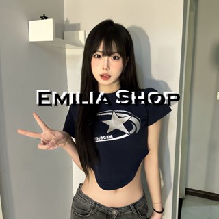 EMILIA SHOP เสื้อยืด เสื้อครอป เสื้อผ้าแฟชั่นผู้หญิง สไตล์เกาหลี ins 2023 ใหม่ A29J1RM 0627