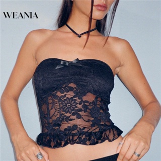 Weania ผู้หญิง ฤดูร้อน ปิดไหล่ ลูกไม้ ครอป เสื้อกล้าม