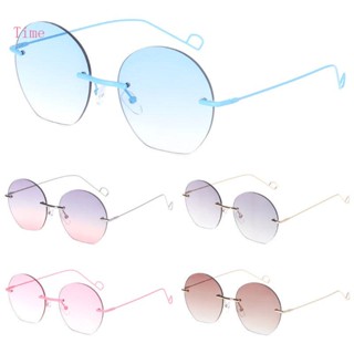 Time Rimless แว่นตากันแดดแฟชั่น ไม่มีกรอบ ทรงกลม สําหรับผู้ชาย และผู้หญิง