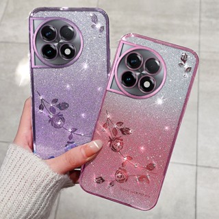 เคสโทรศัพท์มือถือแบบนิ่ม กันกระแทก แต่งกลิตเตอร์ ไล่โทนสี ลายดอกไม้ พร้อมแหวนขาตั้ง สําหรับ Oneplus ACE 2V Oneplus ACE Racing ACE Pro Oneplus 11 Pro 10R 10T