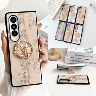 เคสโทรศัพท์มือถือ ลายดอกไม้ ผีเสื้อ ประดับเพชร พร้อมขาตั้ง หรูหรา สําหรับ Samsung Galaxy Z Fold 3 Z Fold 4 5G