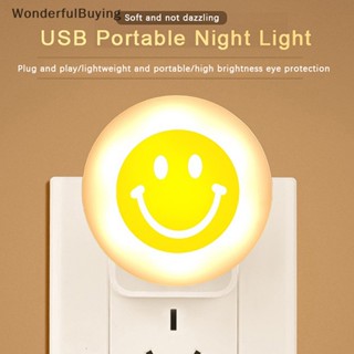 Wbth โคมไฟกลางคืน LED รูปหน้ายิ้ม ขนาดเล็ก ประหยัดพลังงาน ใช้ง่าย ชาร์จ USB สําหรับเด็ก ตั้งแคมป์ กลางแจ้ง