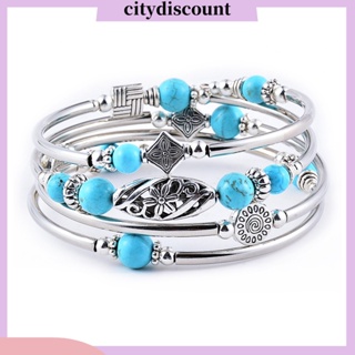 &lt;citydiscount&gt; กําไลข้อมือ หินธรรมชาติ หลายชั้น ย้อนยุค สีฟ้าเทอร์ควอยซ์ ลูกปัด ห่อสร้อยข้อมือ เครื่องประดับ สําหรับผู้หญิง