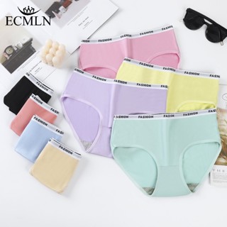 Ecmln กางเกงชั้นใน เอวกลาง ระบายอากาศ สีพื้น เซ็กซี่ สไตล์เกาหลี สําหรับผู้หญิง