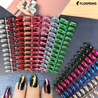 Flospring เล็บปลอม เคลือบไฟฟ้า ติดทนนาน สีพื้น DIY 24 ชิ้น ต่อชุด