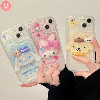 เคสโทรศัพท์มือถือแบบนิ่ม Tpu กันกระแทก ลายการ์ตูนสุนัข Cinnamoroll Laurel 3D พร้อมที่จับ สําหรับ IPhone 7plus XR 11 14 12 13 Pro MAX X XS MAX 7 8 Plus SE 2020