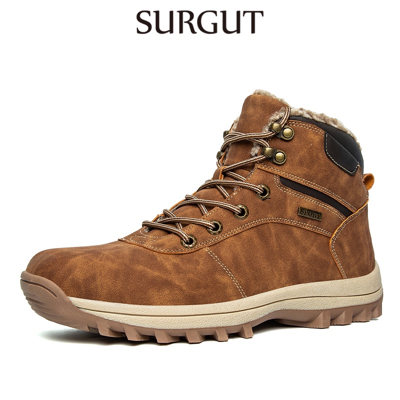 Surgut รองเท้าบูทหนัง หุ้มข้อ หนา น้ําหนักเบา กันหิมะ อบอุ่น พลัสไซซ์ แฟชั่นฤดูหนาว สําหรับผู้ชาย ไซ