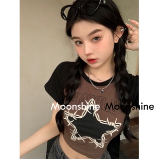 Moon เสื้อครอป เสื้อแฟชั่นผู้หญิง y2k สีพื้น สําหรับผู้หญิง ใส่ไปคลับ ปาร์ตี้ 2023 NEW 23071023