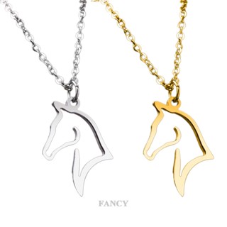 Fancy สร้อยคอโซ่สเตนเลส จี้หัวม้า เครื่องประดับ สําหรับผู้หญิง ผู้ชาย