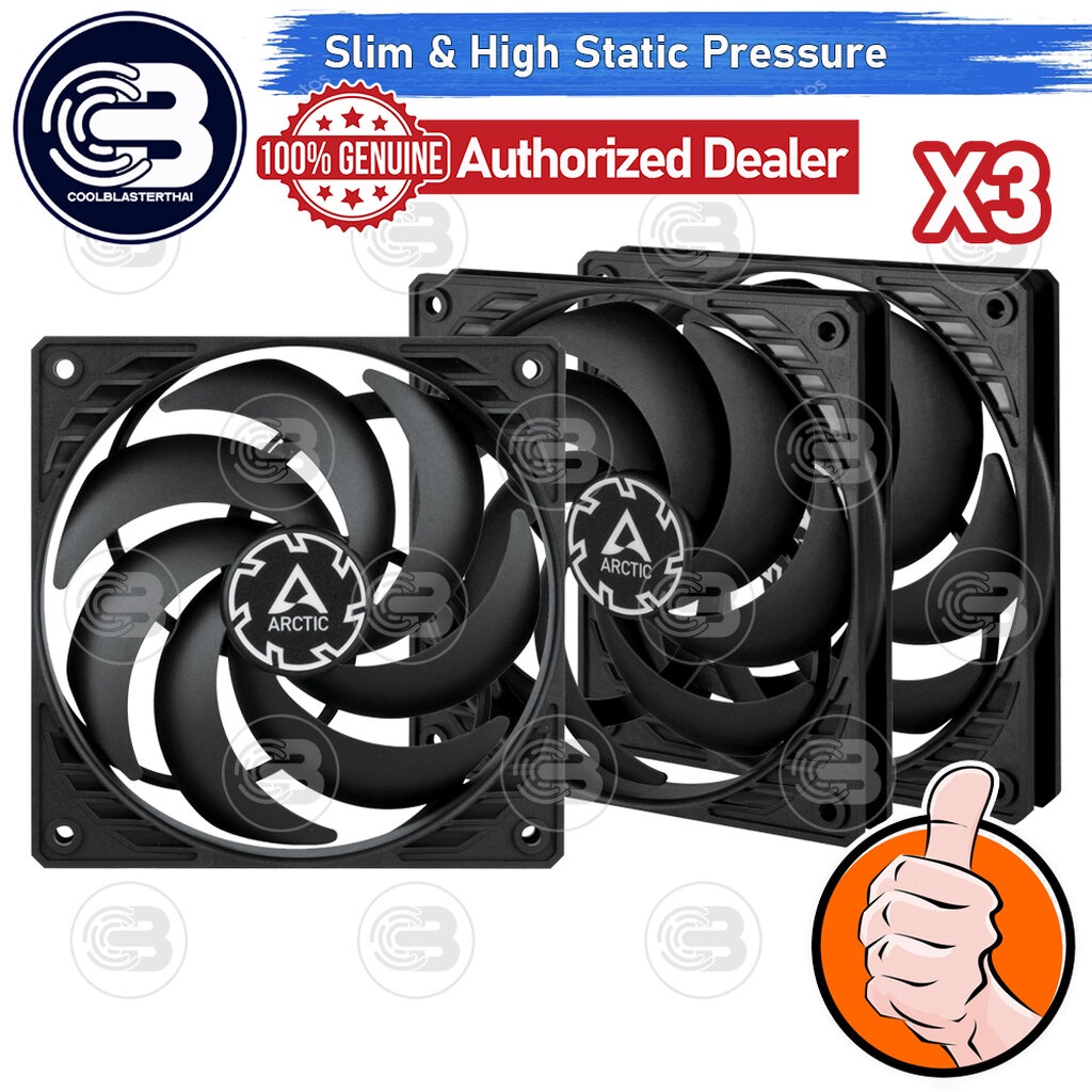 [CoolBlasterThai] ARCTIC PC Fan Case Model P12 SLIM PWM PST (120 mm.) X3 Value Pack BLACK ประกัน 6 ปี