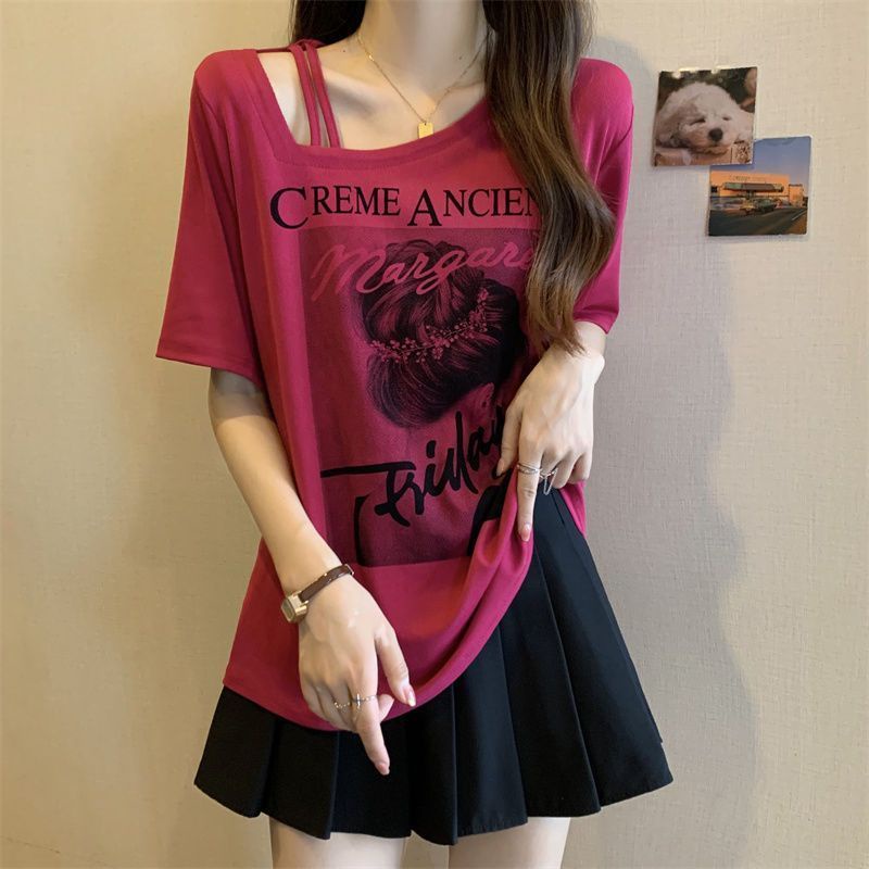 [40-100กก.M-4xL] เสื้อผ้าผู้หญิงขนาดบวก2023การออกแบบฤดูร้อนแฟชั่นครึ่งแขนเสื้อยืดไขมันมม.Slimmerดูหลวมปกท้องด้านบนไขมันpulsขนาดเสื้อโอเวอร์ไซส์