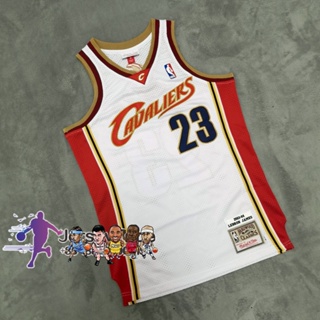 เสื้อกีฬาบาสเก็ตบอล ปักลาย NBA Mitchellless Cleveland Cavaliers # 23 LeBron James 2003-04 ความหนาแน่นสูง สีขาว สําหรับผู้ชาย 369183