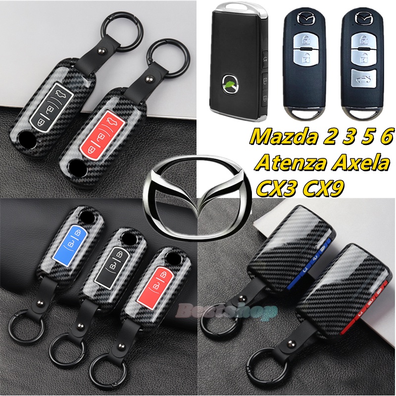 เคสรีโมตกุญแจรถยนต์ คาร์บอน สําหรับ Mazda 2 3 6 Atenza Axela Demio CX-5 CX5 KE KF CX-3 CX7 CX-9 CX-8 MX5 2015-2018 2019 Mazda 3 Alexa BP CX-5 CX5 CX 5 Mx-5 MX5 Miata RF