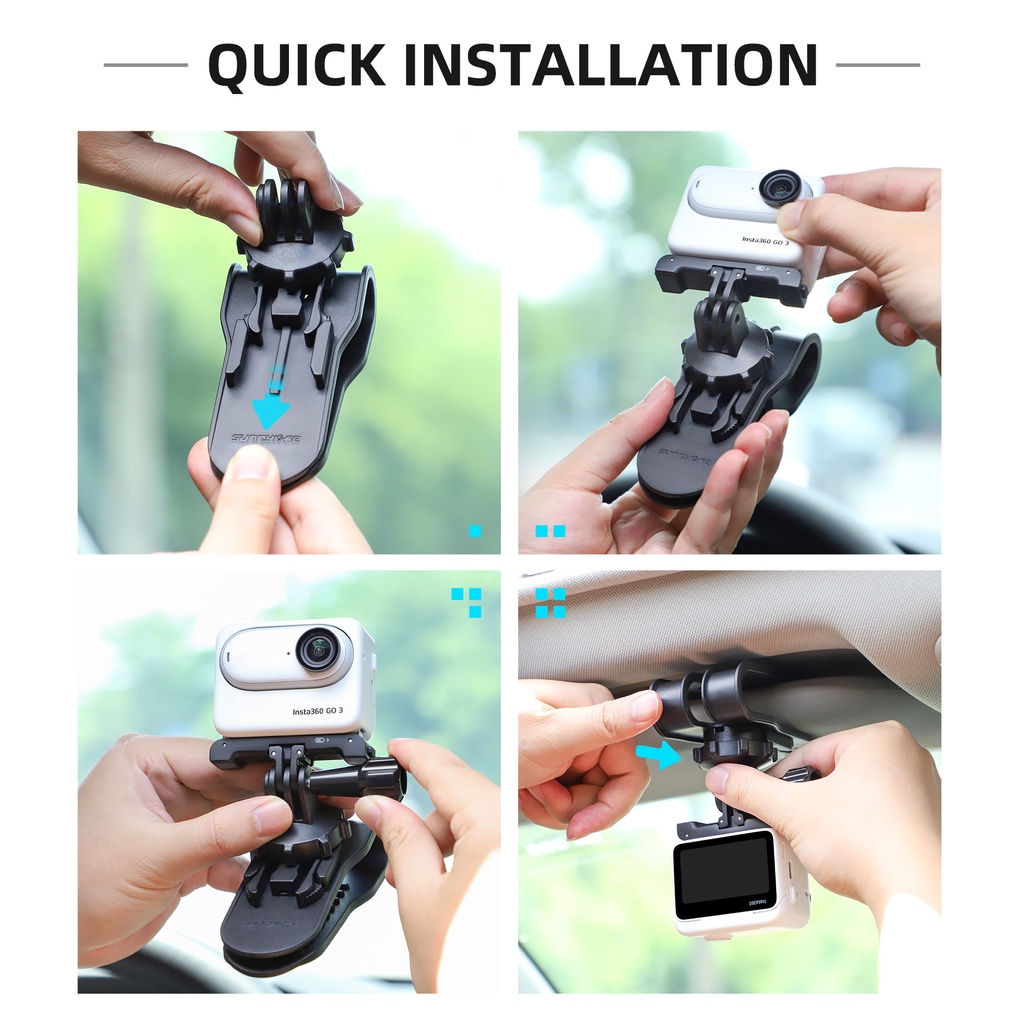 Sunnylife สําหรับใช้ได้กับ DJI OSMO Action 5 PRO/Action 4/GOPRO 13/INSTA360 GO 3/INSTA360 X5 X4 รถ Sun visor bracket กล้อง Action คลิปรถ
