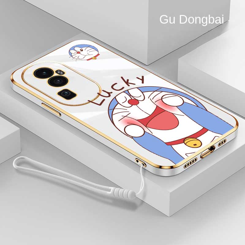 [พร้อมส่ง] เคสโทรศัพท์มือถือแบบนิ่ม ขอบสี่เหลี่ยม ลายโดราเอมอนนําโชค เคลือบเงา สําหรับ OPPO Reno 11 5G 11 10 Pro+ reno10 11 Pro+Plus 10 5G