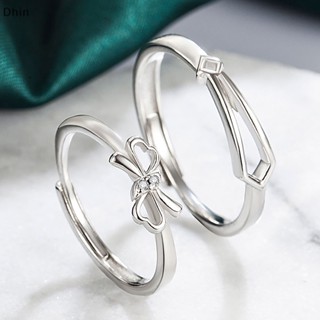 [Dhin] Couple Ring Creative Bowknot Zircon Ring Fashion Fresh Opening Adjustable Geometric Finger Rings For Men Women Jewelry Gift COD