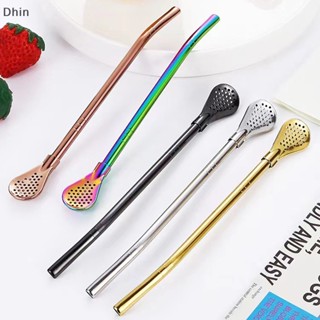 [Dhin] Colorful 304 Stainless Steel Tea Drinking Straws Spoon Yerba Mate Tea Filter Reusable Metal Kitchen Bar Milk Tea Stirring Spoon COD