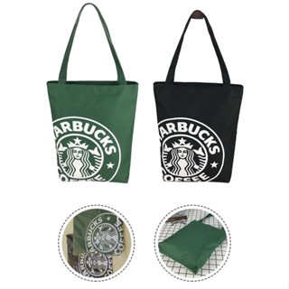 Starbucks กระเป๋าช้อปปิ้ง ผ้าแคนวาส กันน้ํา ลายการ์ตูน เรียบง่าย สําหรับใส่กล่องอาหารกลางวัน