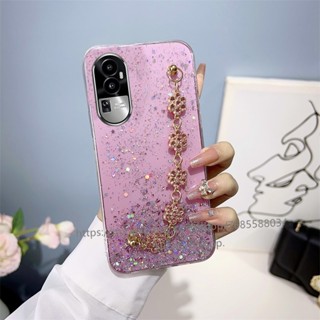 พร้อมส่ง เคสโทรศัพท์มือถือ ซิลิโคนนิ่ม ปิดด้านหลัง ลายดอกพลัม แต่งกลิตเตอร์ดาว พร้อมสายข้อมือ ประดับเพชร สําหรับ OPPO Reno10 Pro+ Plus 5G Reno 10 Reno10Pro+ OPPO A78 NFC 4G 2023