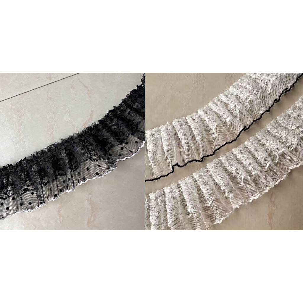 ริบบิ้นตาข่ายจับจีบ ลายจุด สองชั้น กว้าง 5 ซม. 1 หลา สําหรับตกแต่งเสื้อผ้า DIY - รูปที่ 2