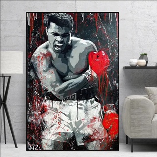 โปสเตอร์ผ้าใบ พิมพ์ลายกราฟฟิติ Muhammad Ali Boxing King Sports สําหรับตกแต่งผนัง 0711