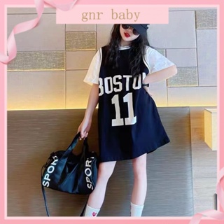 🍇GNR BABY🍓ชุดเสื้อยืดแขนสั้น กระโปรงยาวปานกลาง สไตล์เกาหลี สําหรับเด็กผู้หญิง อายุ 3-12 ปี