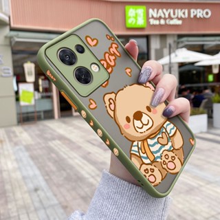 เคสโทรศัพท์มือถือ ซิลิโคนแข็ง ขอบสี่เหลี่ยม กันกระแทก ลายการ์ตูนหมีน่ารัก แฟชั่น สําหรับ OPPO Reno 8 Reno8 Reno 8 Pro 5G