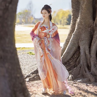 Yushu [หมอกสีม่วง] ของแท้ Hanfu หญิง Xote กระโปรงเสื้อแขนยาวขนาดใหญ่อุตสาหกรรมหนักเย็บปักถักร้อยความยาวเต้านมทุกวัน Tang Made ชุดฤดูร้อน