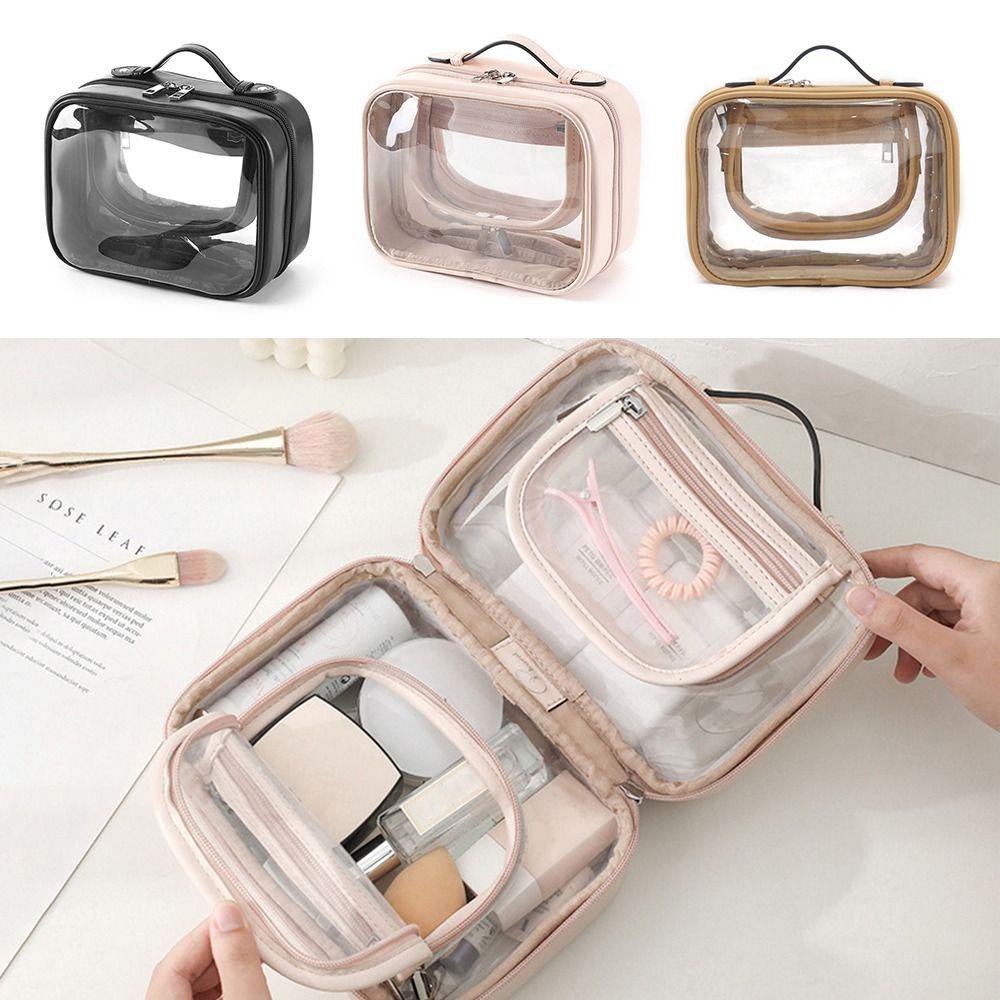 Uumir กระเป๋าแต่งหน้า, กระเป๋าเก็บแปรงแต่งหน้าแบบใส, กระเป๋าเครื่องสําอางซิปมัลติฟังก์ชั่นสองชั้นกระเป๋าเดินทาง - รูปที่ 2
