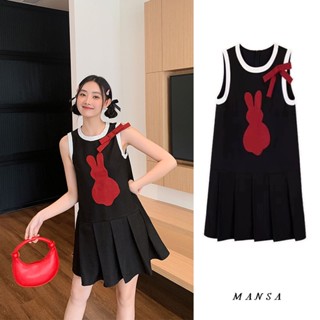 MANSA Black Rabbit Bow Dress ชุดเดรสสั้น  ชุดเดรช เสื้อผ้าแฟชั่น