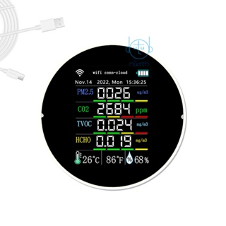 [mjia] Tuya เครื่องวัดคุณภาพอากาศ Wifi แบบพกพา 7in1 PM2.5 CO2 TVOC HCHO AQI เครื่องทดสอบอุณหภูมิความชื้น จอแสดงผลสี เครื่องตรวจจับคาร์บอนไดออกไซด์ รองรับการควบคุมผ่านแอพโทรศัพท์มือถือ พร้อมปฏิทิน