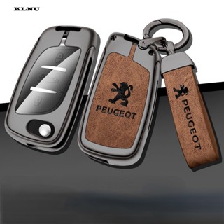 Klnu เคสกุญแจรีโมทรถยนต์ หนังวัวแท้ แบบพับได้ สําหรับ Peugeot 207 406 407 408 308 3008 4008 5008 Boxer Partner