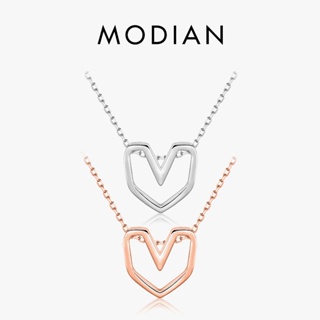 Modian สร้อยคอเงินแท้ 925 จี้รูปหัวใจ สีโรสโกลด์ เครื่องประดับ สําหรับผู้หญิง งานแต่งงาน