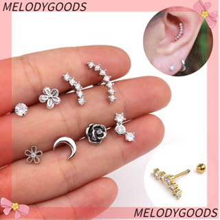 เครื่องประดับต่างหู rose flower moon wave cz เพทายเงิน/ทอง 1 ชิ้น