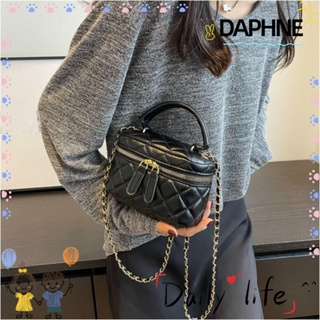 Daphne กระเป๋าถือ กระเป๋าสะพายไหล่ หนัง PU ลายสก๊อต ประดับเพชร ขนาดมินิ สีพื้น สีขาว สไตล์วินเทจ สําหรับสตรี