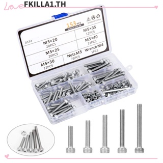 Faccfki ชุดน็อต สกรูหัวซ็อกเก็ต M5 สเตนเลส 304 พร้อมประแจหกเหลี่ยม อะไหล่ซ่อมแซมโต๊ะ เก้าอี้ 153 ชิ้น