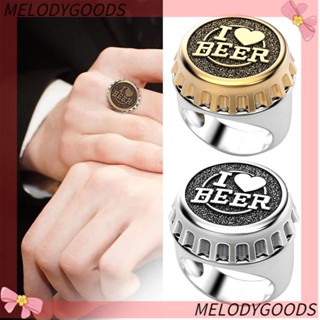 MELODG แหวนโลหะ รูปตัวอักษร I Love Beer สีเงิน สีทอง สไตล์โกธิค สําหรับปาร์ตี้ค็อกเทล