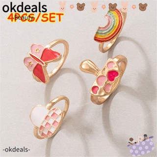 OKDEALS แหวนนิ้วมือ อะคริลิค เรซิน รูปผีเสื้อ สําหรับผู้หญิง 4 ชิ้น