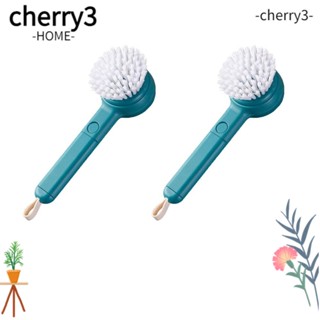 Cherry3 แปรงทําความสะอาดผัก ผลไม้ อเนกประสงค์ ด้ามจับยาว สีฟ้า สําหรับเครื่องล้างจาน 2 ชิ้น