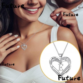 FUTURE Gift Heart Necklace for Women A to Z Initial Heart Pendant Necklace Letters Necklace Dainty Initial Cubic Zirconia Jewelry Alphabet Letter Silver Plated Charm Necklace