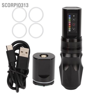  Scorpio313 ปากกาสักไร้สายปรับแรงดันไฟฟ้าแบบรีชาร์จแบตเตอรี่ตลับเครื่องสักเข็มพร้อมหัว RCA ที่ถอดเปลี่ยนได้