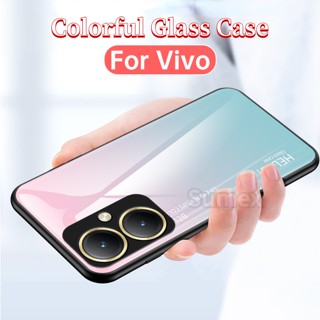 เคสโทรศัพท์มือถือแบบแก้วแข็ง กันกระแทก ลายน่ารัก หลากสี หรูหรา สําหรับ Vivo Y27 2023 Vivoy27 4G Y 27 27Y Y36 V2247 4G Vivoy36 5G