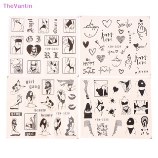 Thevantin สติกเกอร์รูปลอก ลายดอกไม้ ใบไม้ สีเขียว เรียบง่าย DIY สําหรับตกแต่งเล็บ 1 แผ่น